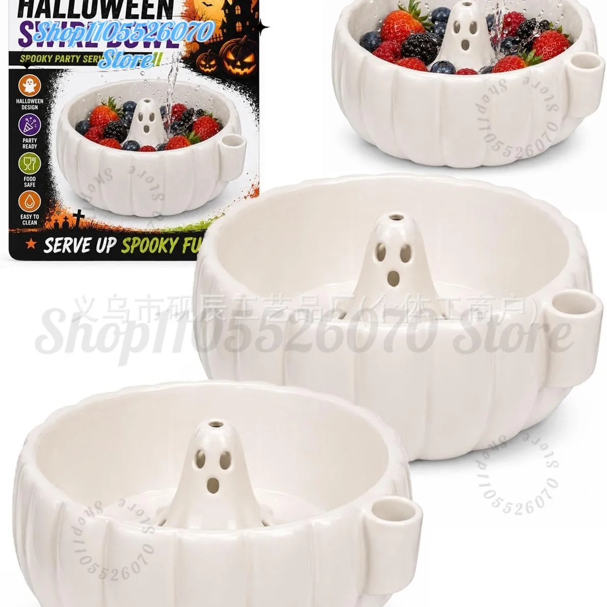 3D Printed Halloween Ghost Pumpkin Swirl Fruit Washing Bowl,Soak Rinse Drain Kitchen Strainer Bowl,Auto- Spinning Berry Colander