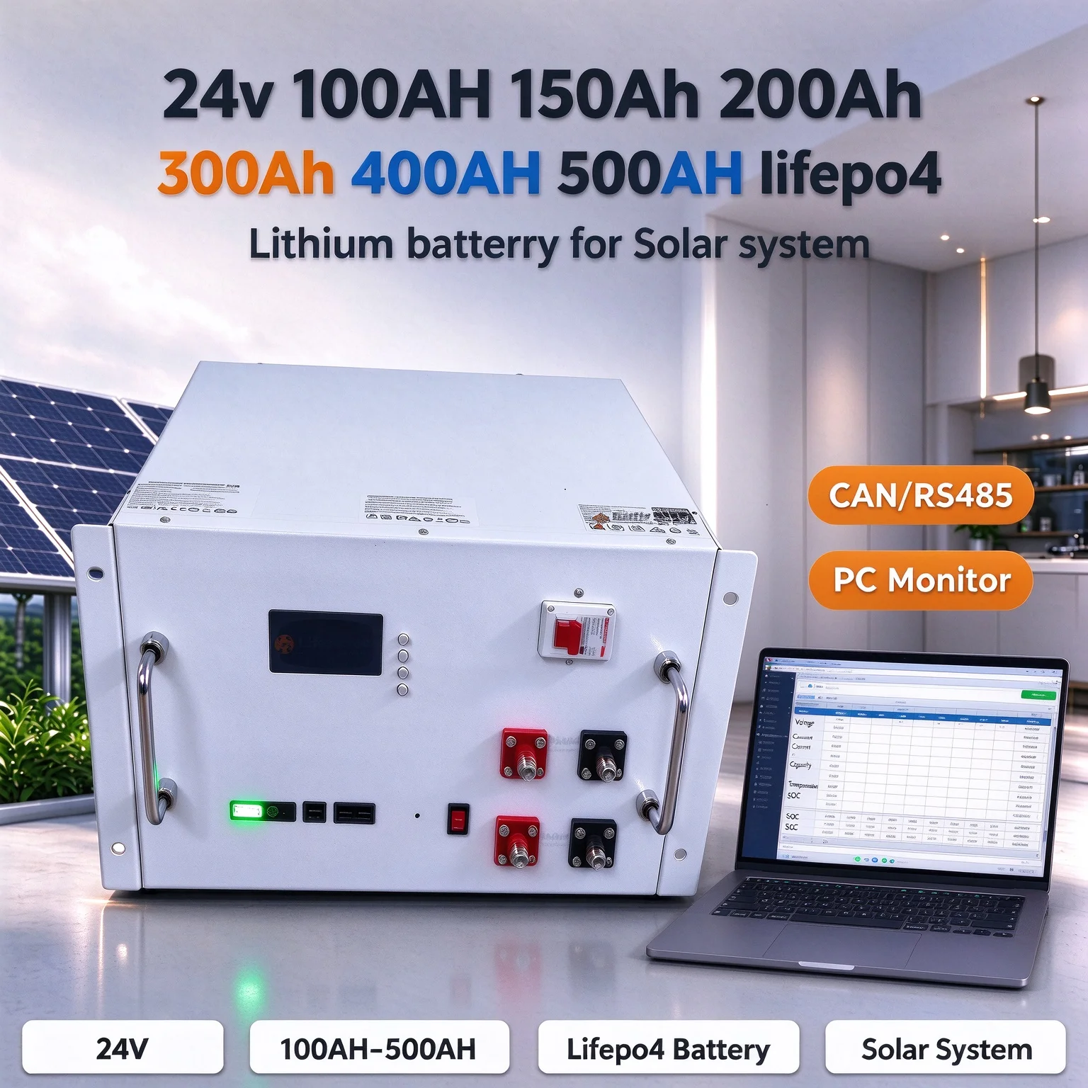 24v 100AH 150Ah 200Ah 300Ah 400AH 500AH lifepo4 Lithium batterry for Solar system