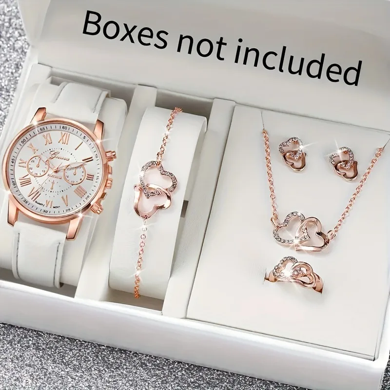 5PCS/Set Women Watch Set Ladies Quartz Diamond Studded Wristwatch Dials Girls Gift Watch Face