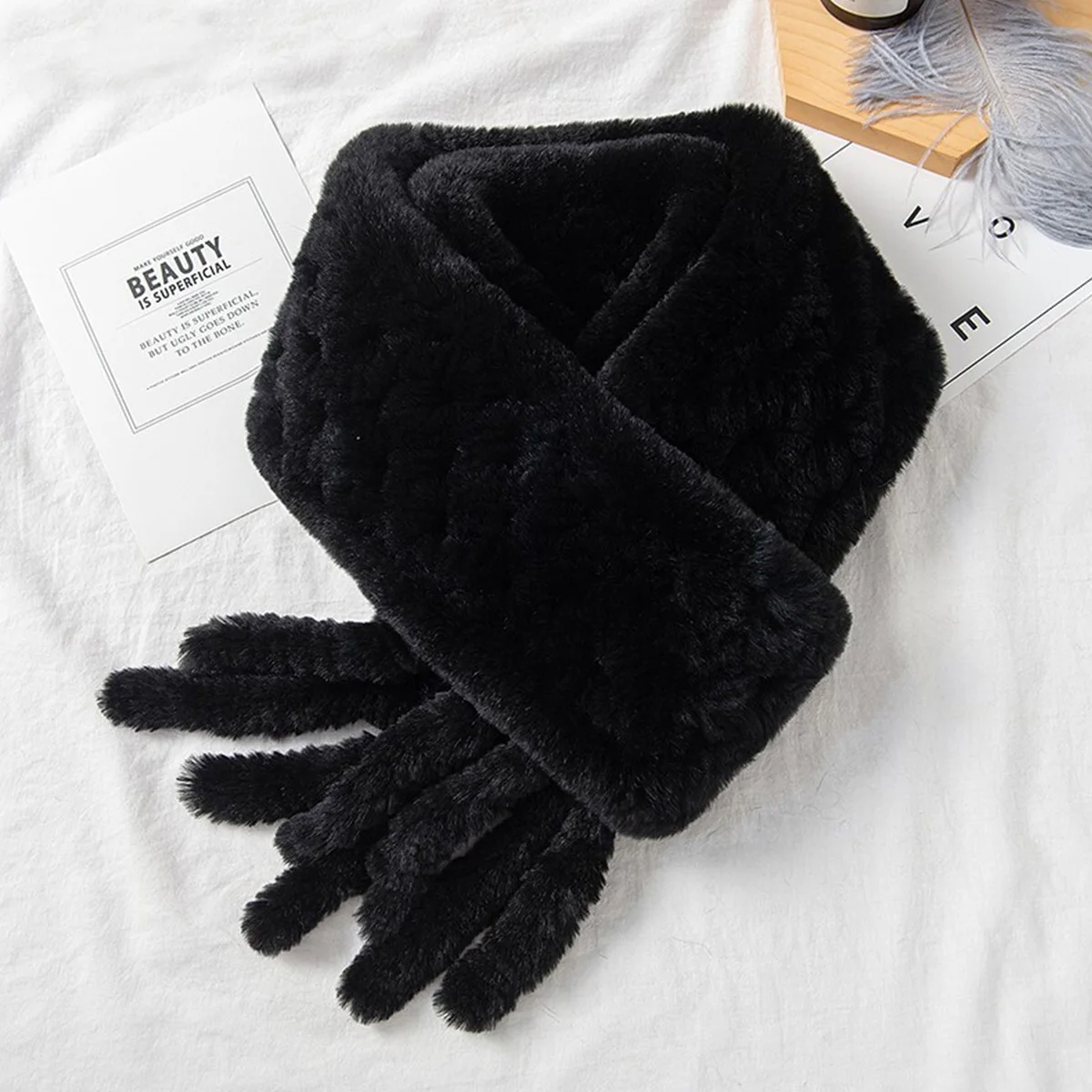 Real Rabbit Fur Scarf Hot Sale Thickened Soft Furry Neck Warmer Natural Rabbit Fur Scarf For Women FEIMANYUAN