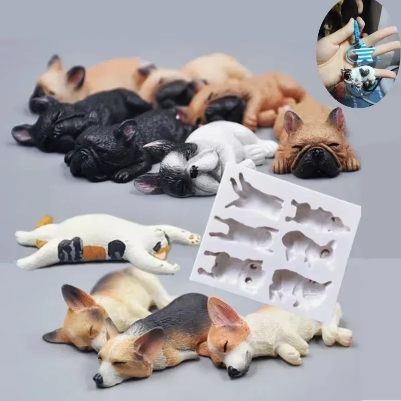 2026 Creative New 3D Sleeping Puppy Silicone Mould Food Safe Corgi Bulldog Mold For Chocolate Fondant Cake Decoration Supplies