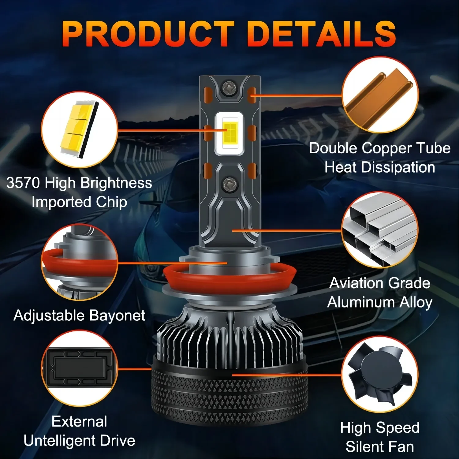 Hot Y40120W double copper tube heat conduction high power car front car headlight bulb H7 H4H1 led headlight