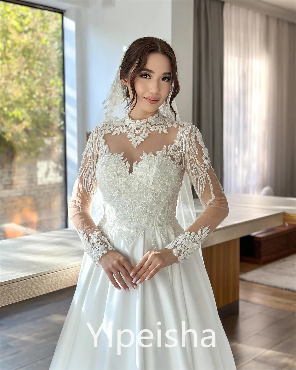 Yipeisha-Robe de RhA-ligne en dentelle avec longueur au sol en organza, robe de mariée exquise, chérie, fête de mariage, haute qualité