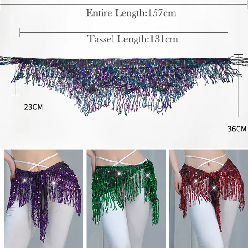 Women Adjustable Bling Belly Dance Hip Scarf Sequins Strap Wrap Dancing Belt Performance Waist Skirt Chain Group Versatile