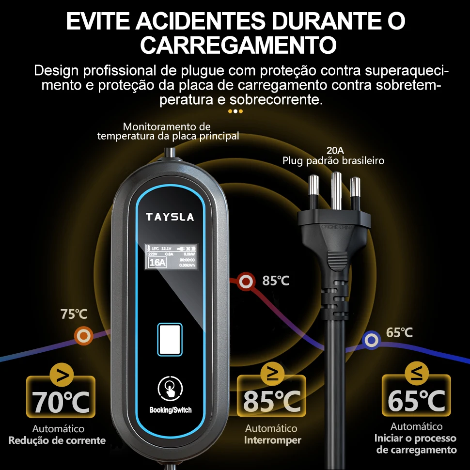 TAYSLA Carregador de veículo elétrico portátil Tipo 2 3.5KW 7KW Cabo de carregamento de veículo elétrico brasileiro Plug