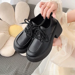 2024 Women Spring New Black Platform Flats Shoes Women Loafers Slip on Boat Shoes Designer Casual Leather Oxfords