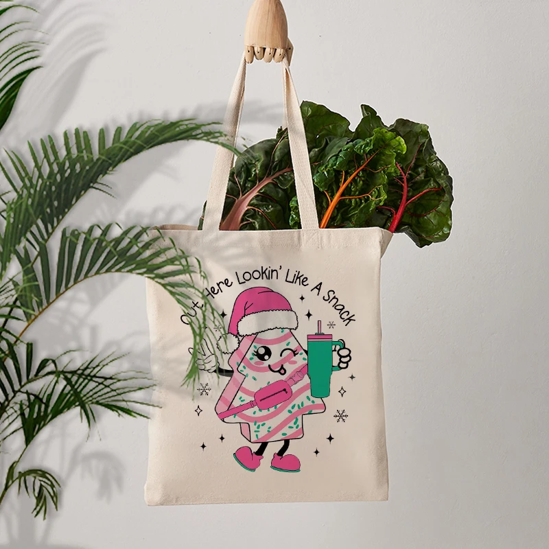 Uit hier kijk uit als een snackpatroon Leuke canvas draagtas Kerstcadeau voor vrienden Zus Dochter Vrouwen Opvouwbare boodschappentas