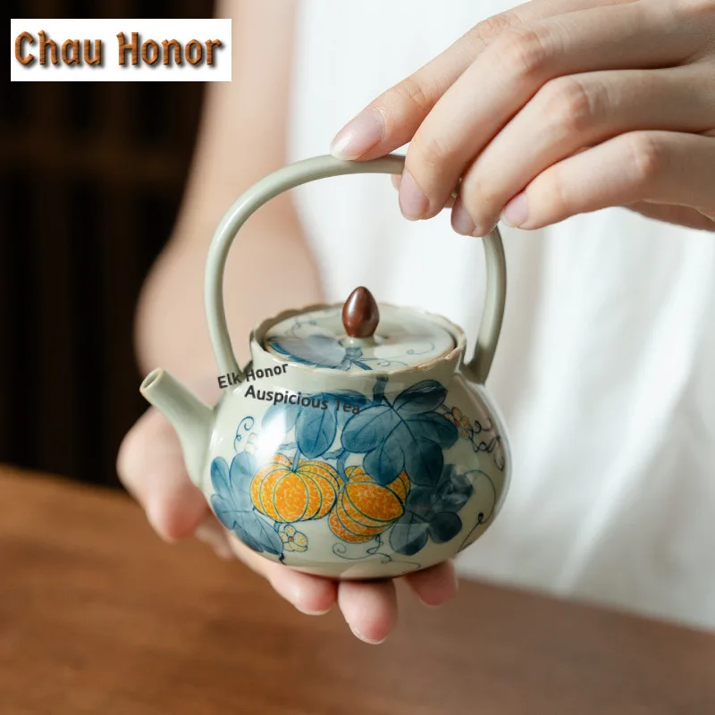 

125ml Hand-painted Pumpkin Teapot Handmade Tea Infuser Pot Tea Brewing Kettle with Ball Hole for Tea Accessories Ornaments
