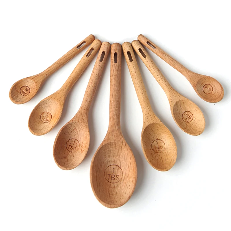 4Pcs Beech Wooden Measuring Spoon Set Coffee Scoop Powder Sugar Spice Spoon Engraved Accurate Measuring Spoons Kitchen Tools