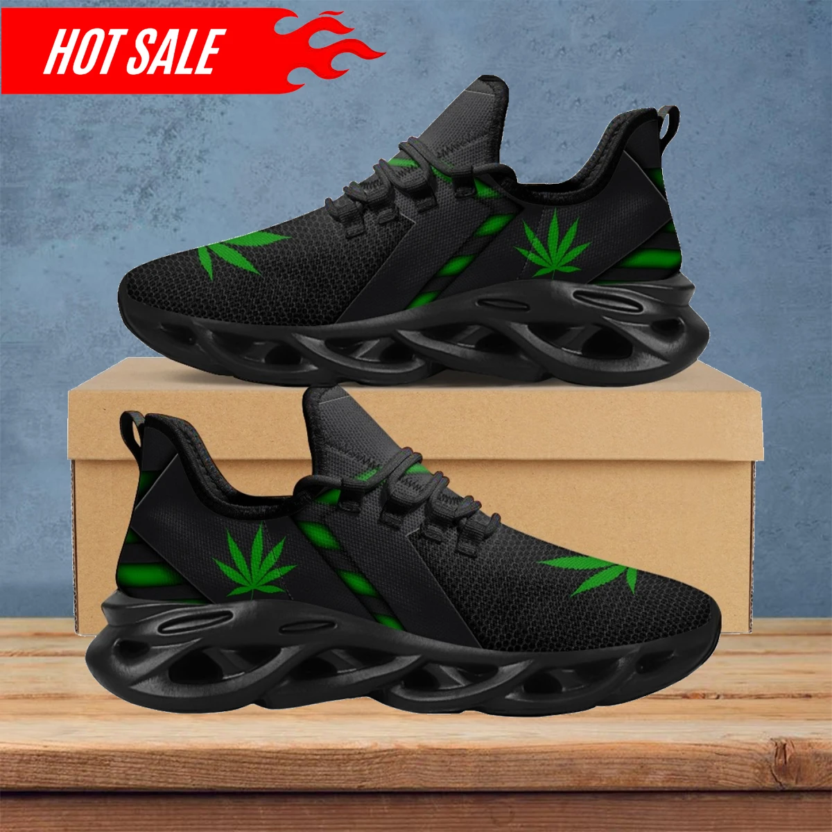 

3D Green Weed Leaves Printing Athletic Shoes for Women Breathable Lace Comfort Femme Footwear Platform Sneakers 2024