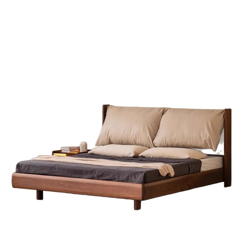 

North American black walnut suspended bed modern simple master bedroom 1.8 meters double bed solid wood bed medium antique