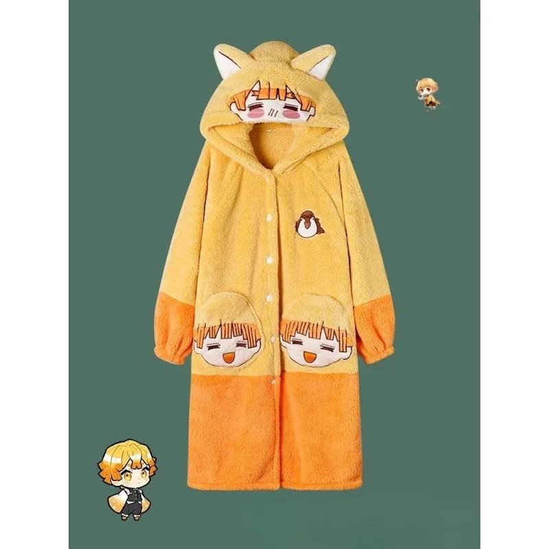 

Demon Slayer anime creative Zenitsu Zenitsu winter coral velvet nightgown two-dimensional thickened velvet home clothes set gift