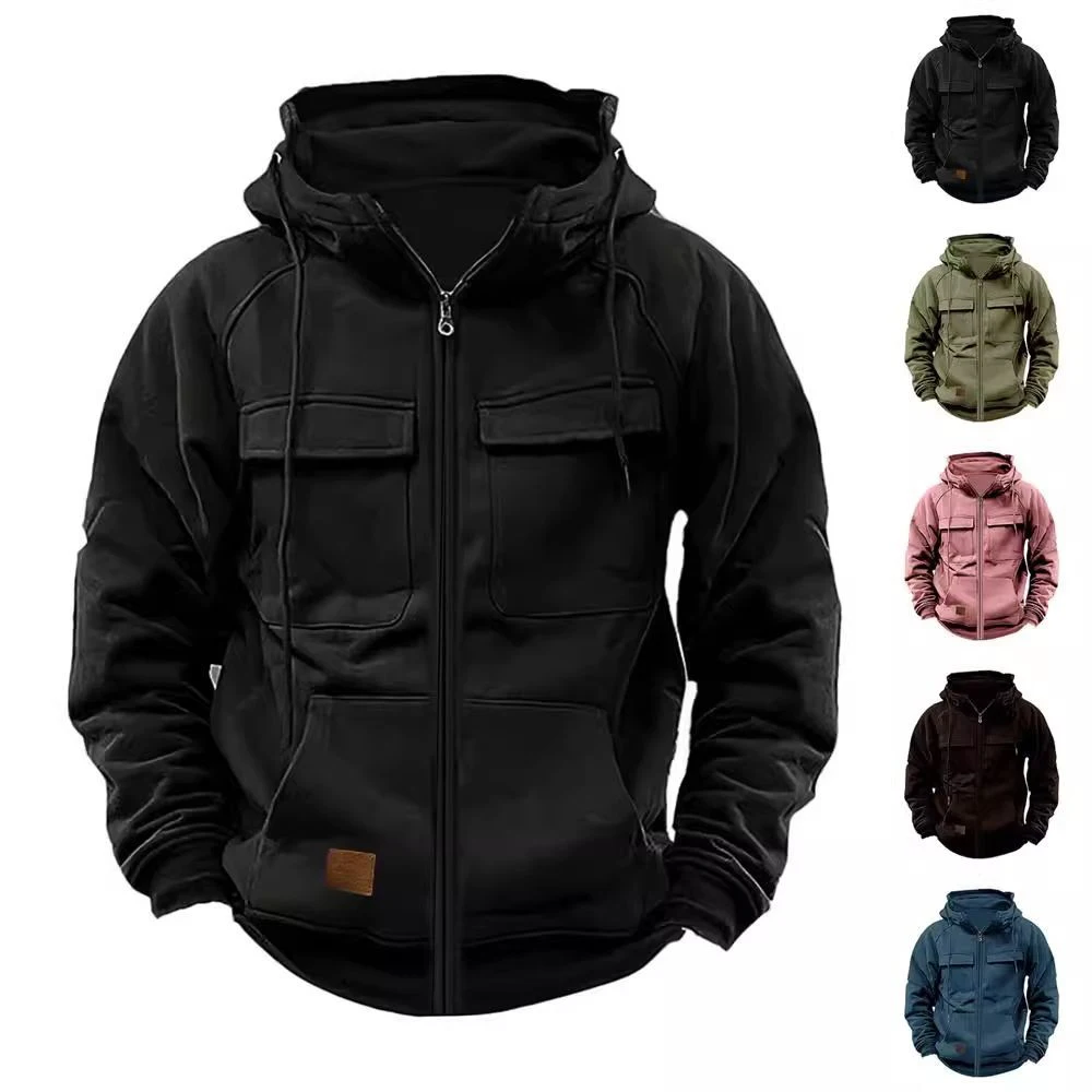 

Mens Clothing American Street Fashion Trend Loose Pocket Hooded Sweatshirt Men Autumn And Winter Cardigan Plus Velvet Jacket Men