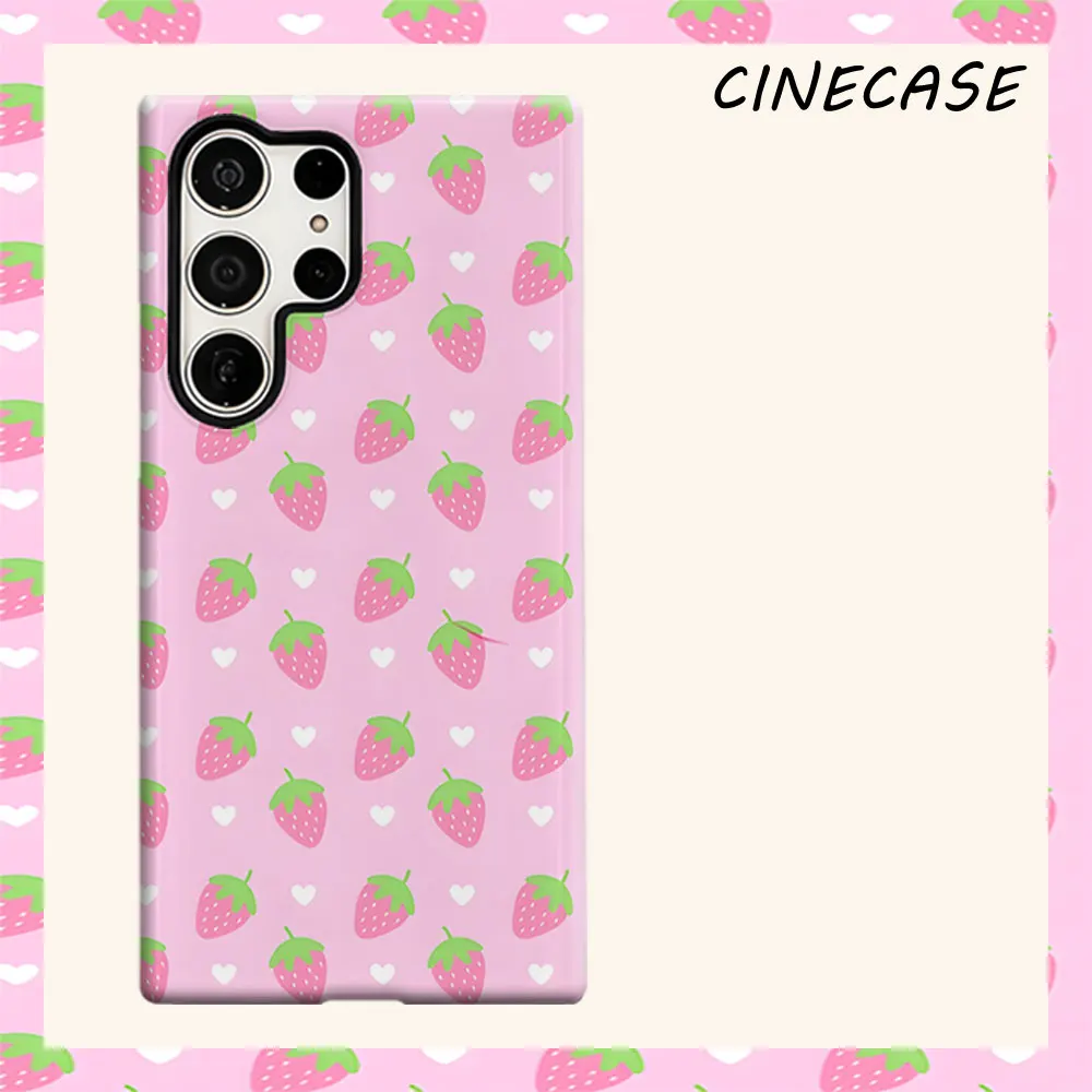 Strawberry Hearts For Samsung Galaxy S26 S25 S24 A56 A36 Dual Layer Luxury Fashion Full Lens Protective Case