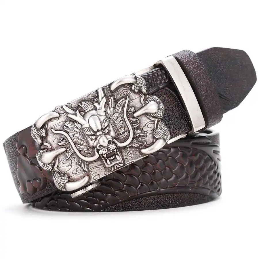 

Men Leather Belt Metal Automatic Buckle Brand Luxury Waistband for Male Famous Work Business Black Coffee Cowskin Strap