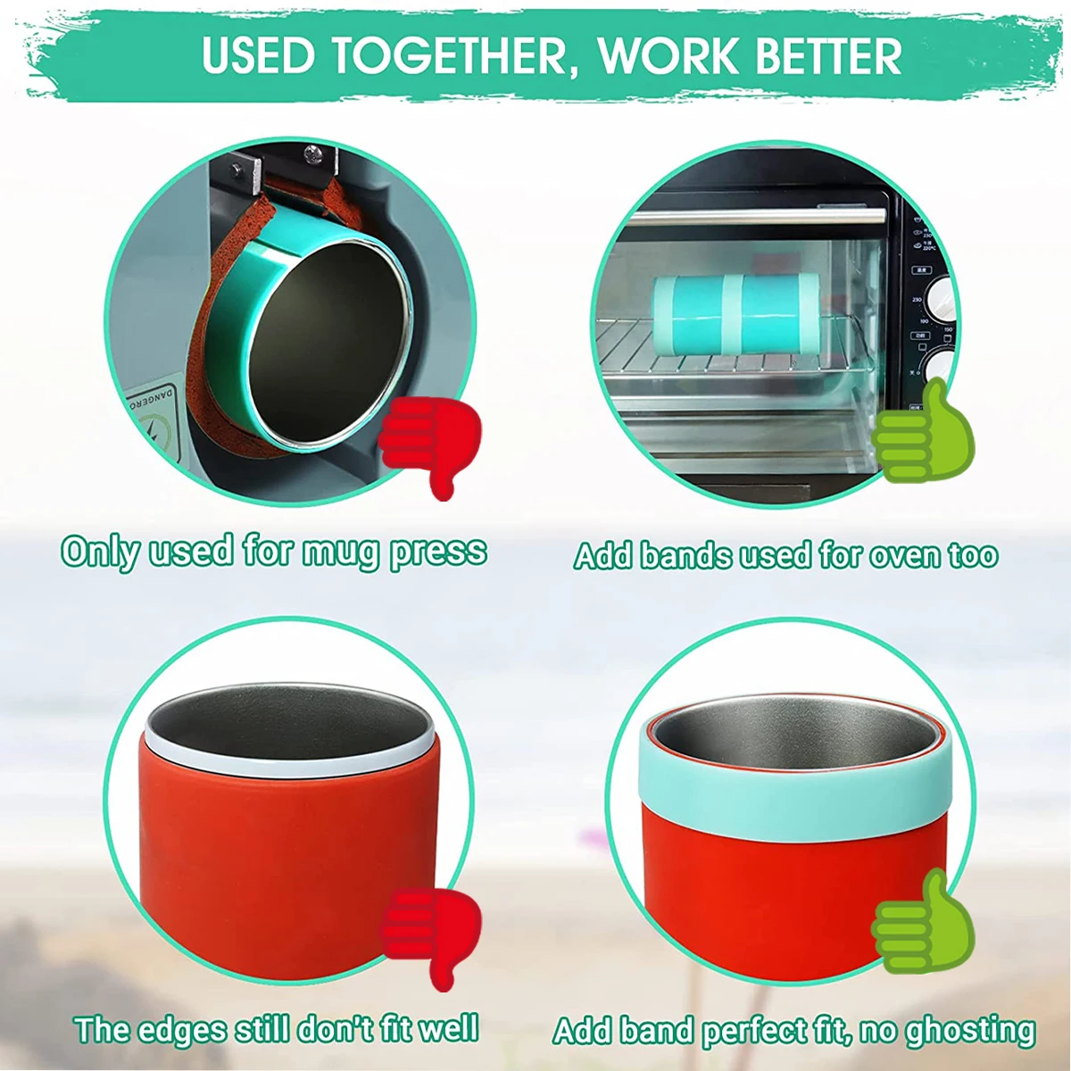 أربطة سيليكون مرنة مقاومة للحرارة، حامل ورق التسامي، شريط حلقي يمنع أشرطة زجاجات المياه مع قفازات