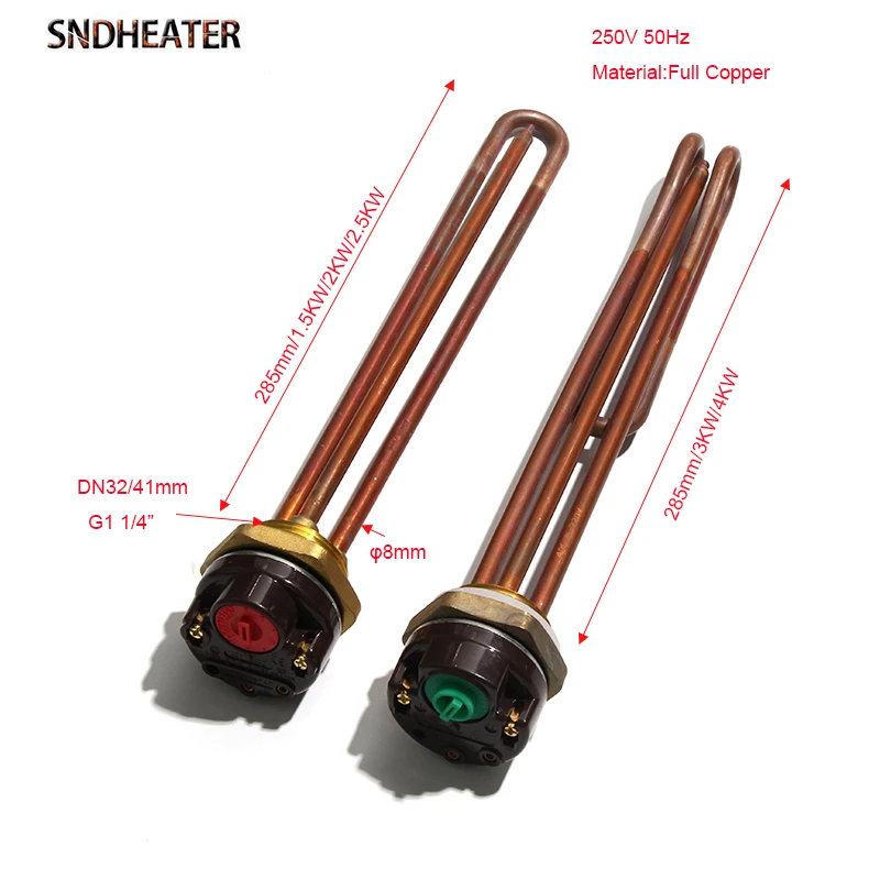 SNDHEATER Copper Electric Immersion Water Heating Element DN32 42mm Ariston Thermostat Temperature Switch 250V 1.5KW 2KW 2.5KW