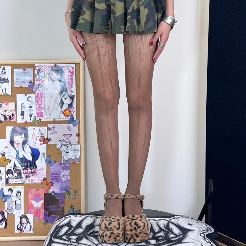 Doce branco collants feminino sexy fishnet maillard cor marrom meias lolita jk uniforme novo jacquard malha oco meia-calça