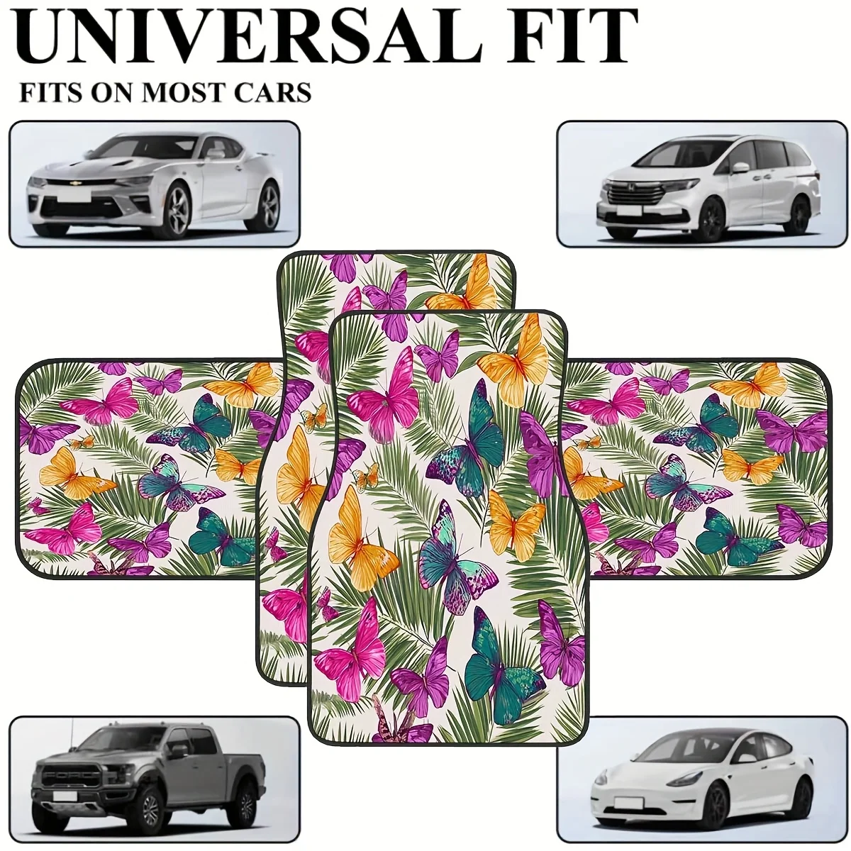 4pcs Car Floor Mats With A Fresh Flower Pattern, Universal Material Interior Additions Suitable For All Seasons, Seasonal Floor