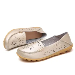 Women's Flats 2023 Spring Summer Hollow Breathable Flat Casual Shoes Hole Soft Bottom Leather Mother Pregnant Women Shoes