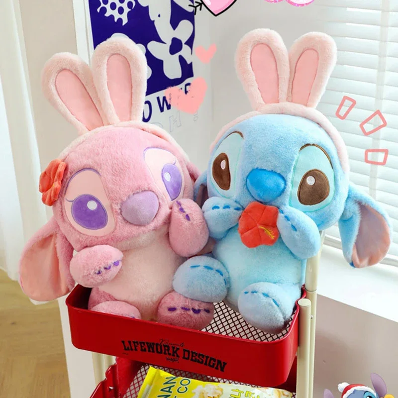 Disney Lilo and Stitch Plush Toys Cosplay Rabbit Cute Anime Stich Doll Stuffed Plushie Kawaii Angel Soft Gift for Children