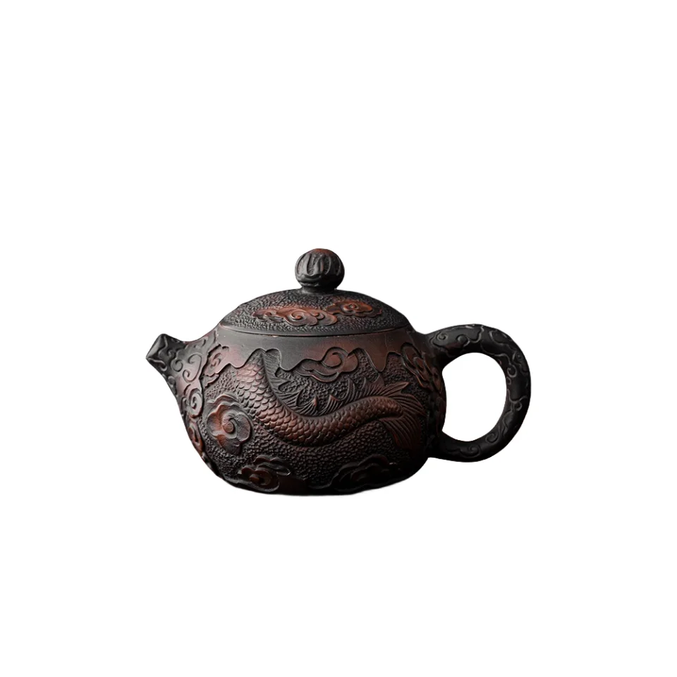 

Purple Pottery Vintage Handmad Teapot Ceramic Carve Kung Fu Teapot Single Teapot Pu'er Tea Making Tea Sets Chinese Tea Pot