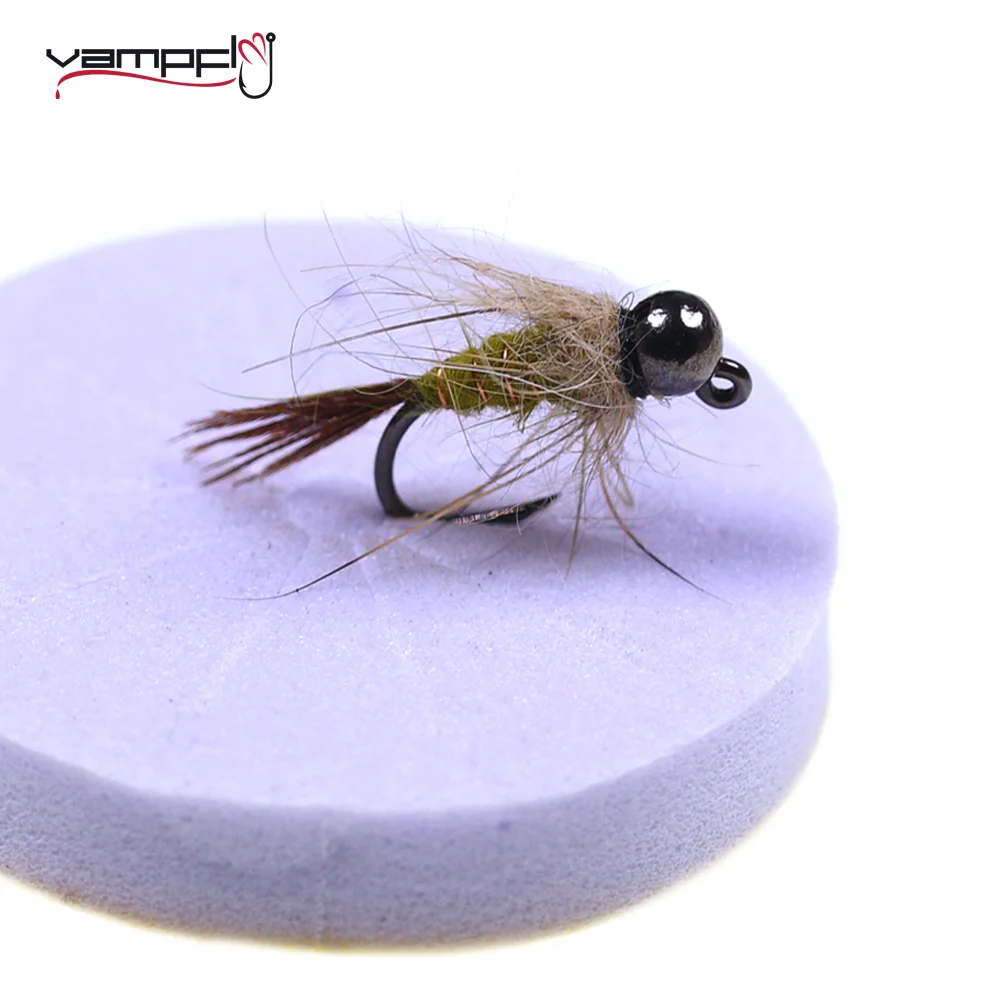 Vampfly 6pcs Hare's Ear Jig Nymph Fly Slotted Beadhead Fast Sinking Wet Euro Nymph Trout Fishing Lure Bait Barbless Jig Hook #14