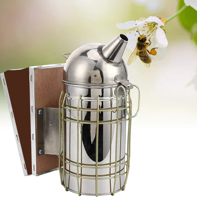 Beehive Smoke Sprayer Stainless Steel Honey Keeper Bee Hive Smoker With Heat Shield Leather Beehive Smoker Beekeeping Equipment