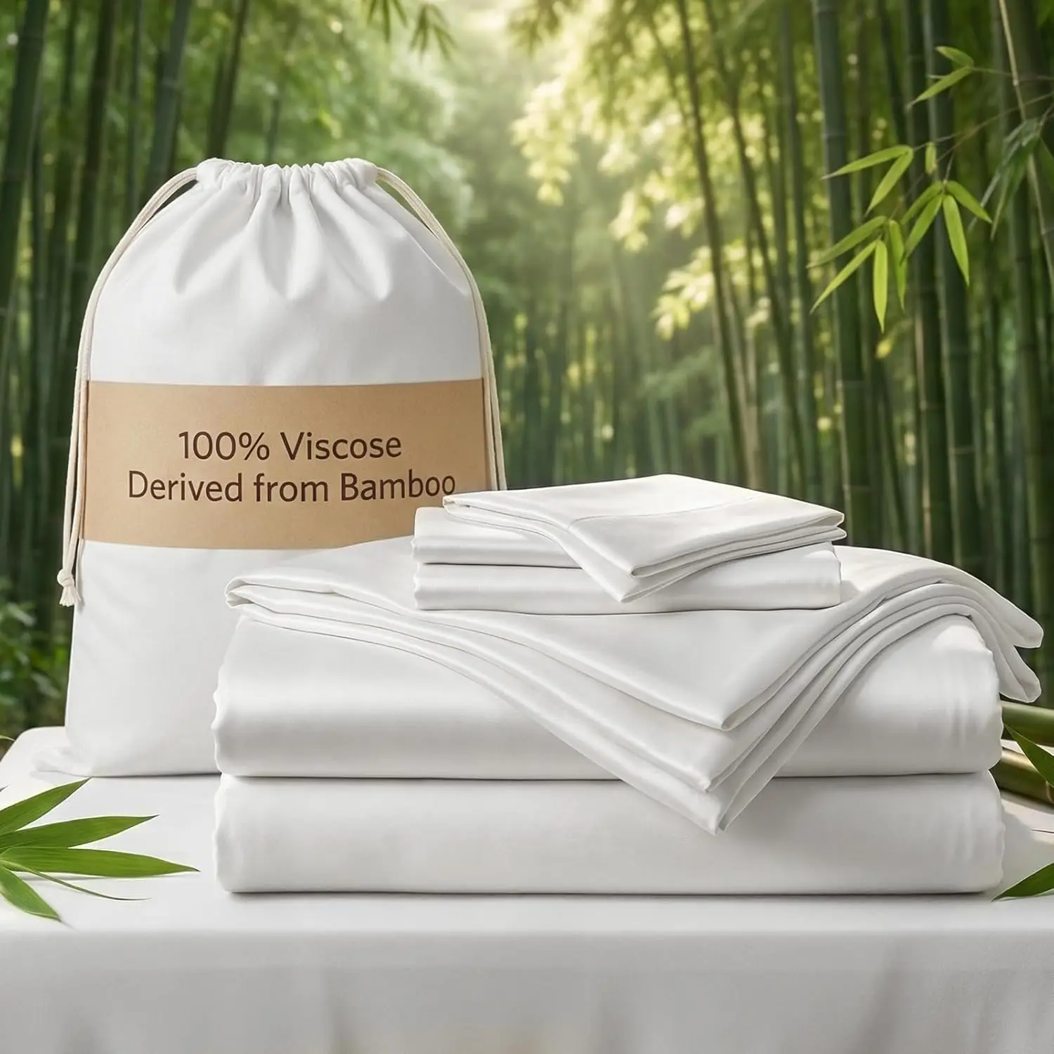 

Cooling Bamboo Sheet Set, 4-Piece Queen, Silky Soft & Breathable, White