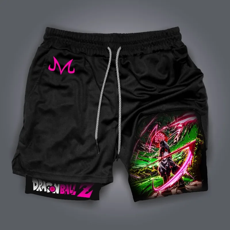 

2026 Summer Men's Dragon Ball Z Majin Buu Double Layer Shorts Breathable Quick Dry Workout Shorts for Casual Athletic Training