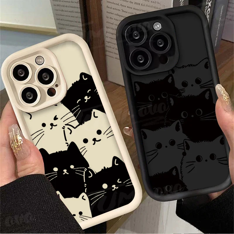 Full Screen Black White Cat Phone Case For Samsung S25 S24 S23 S22 S21 S20 Note 20 FE Plus Ultra 4G 5G Soft Silicone TPU Cover