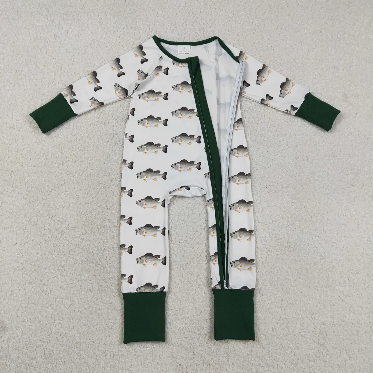 Wholesale Kids Boys Fish Clothes Toddler Newborn Sleepwear Bodysuit Children Baby Boy Long Sleeves Infant Footie Zipper Romper