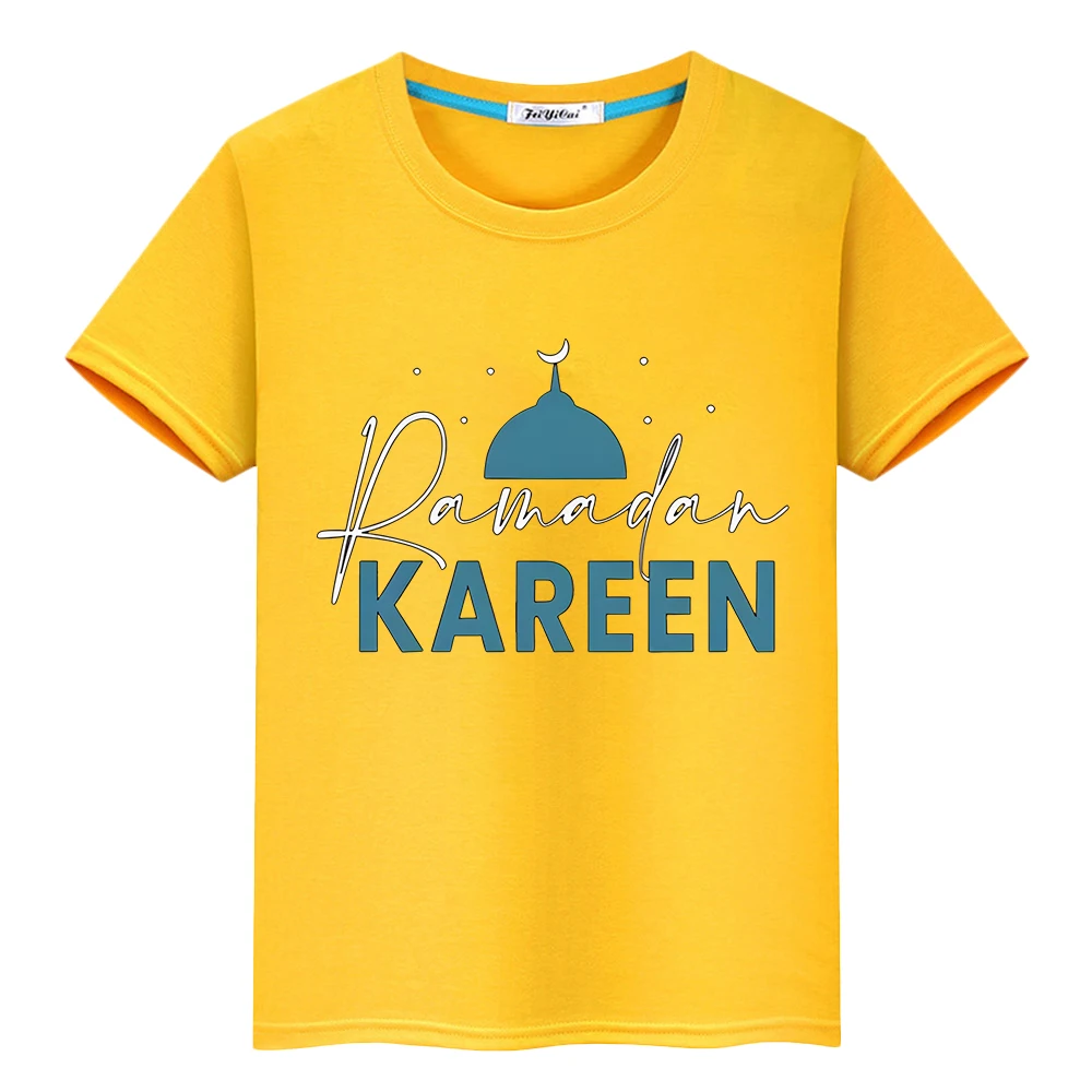 เสื้อยืดพิมพ์ลาย Happy Ramadan สำหรับเด็กเสื้อยืดสำหรับเด็กชายและเด็กหญิงเสื้อยืดลายอนิเมะสั้นมุสลิมชุดของขวัญวันหยุด