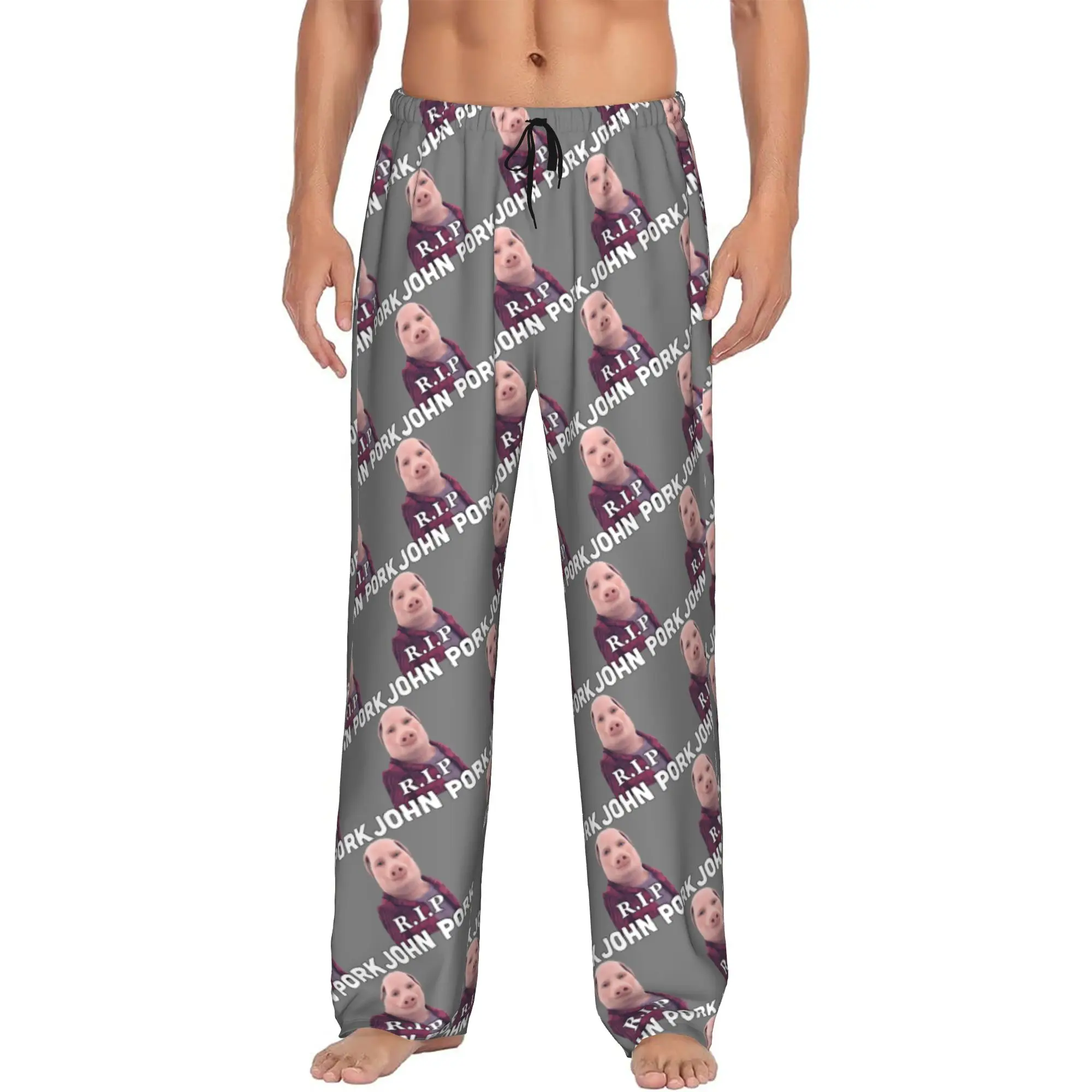 Custom Printed John pork is calling Pajama Pants Men Funny Pig Sleep Sleepwear Bottoms with Pockets