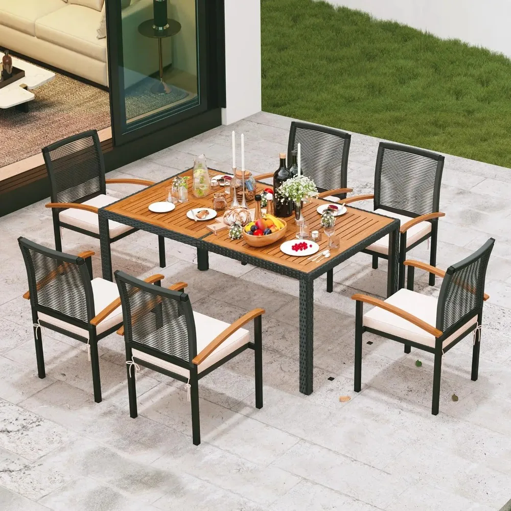 7 Pieces Outdoor Table & Chairs Outdoor Patio Furniture Set Wicker Patio Dining Sets for 6 Patio Table and Chairs Set for Garden