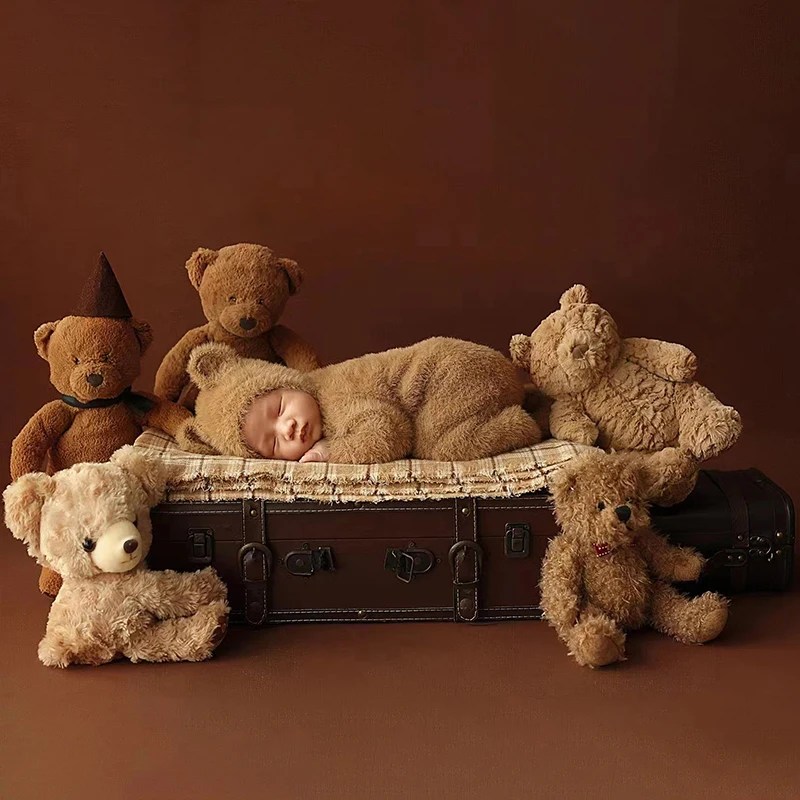 Plush Bear Dolls Newborn Photography Posing Props Cute Doll Background Decorative Props Studio Baby Photo Shooting Accessories