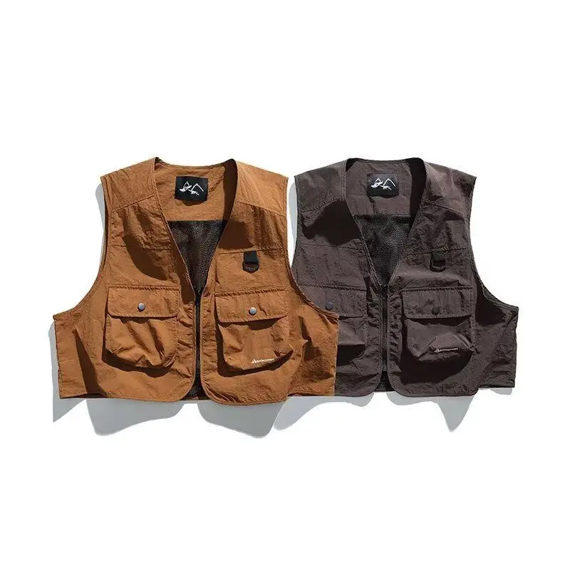 Retro Multi-Pocket Workwear Vest Men's Loose Casual BF Style Outerwear Polyester Fabric Youth Trend Winter Duck down Filling