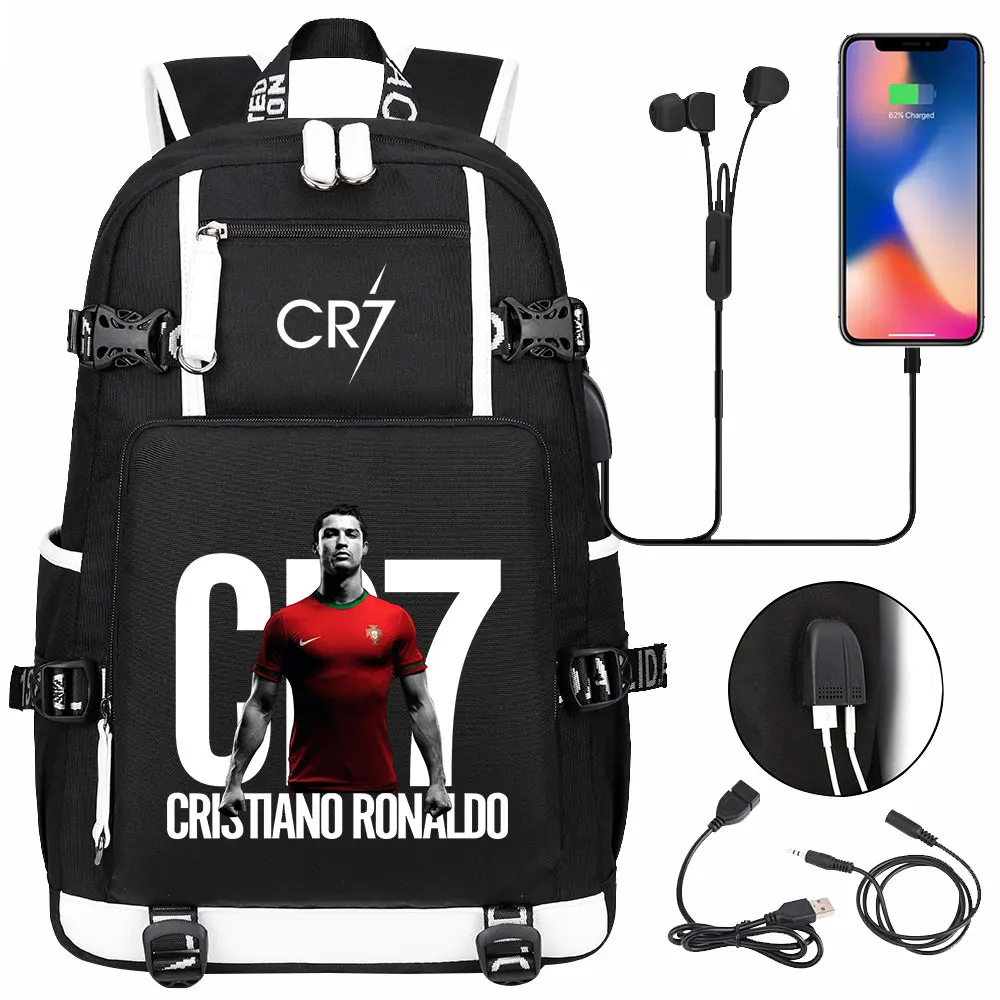 CR7 Backpack Women Men Waterproof Backpack Back Bag for Teens USB Capacity 18inch Laptop School Bags Boys Girls Travel Mochilas