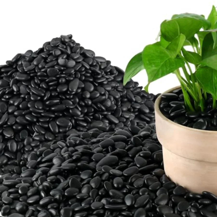 

45LB Polished Black Pebbles 1/4 - 3/4 Small Black River Rocks for Landscaping Natural Gravel Smooth Decorative Stones Dressing