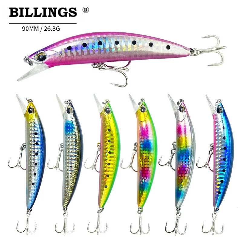 BILLINGS 1 pièce Leurre de pêche en eau salée de type coulant 9 cm/26,3 g, leurre lumineux à longue portée pour le black bass et la perche