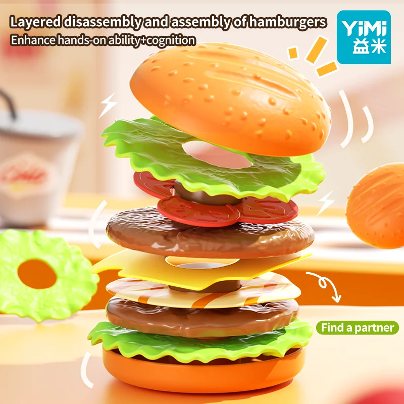 Zestaw do zabawy w fast food, jedzenie do zabawy dla dzieci z burgerem i hot dogiem do składania, plastikowe zabawki jedzenie, akcesoria do zabawy w kuchnię, odgrywanie ról