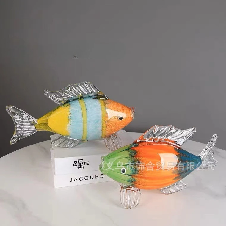 Mixed Color Glazed Abstract Fish Ornament Tropical Animal Desktop Decor Home Accessories Lucky Gift Unique Style