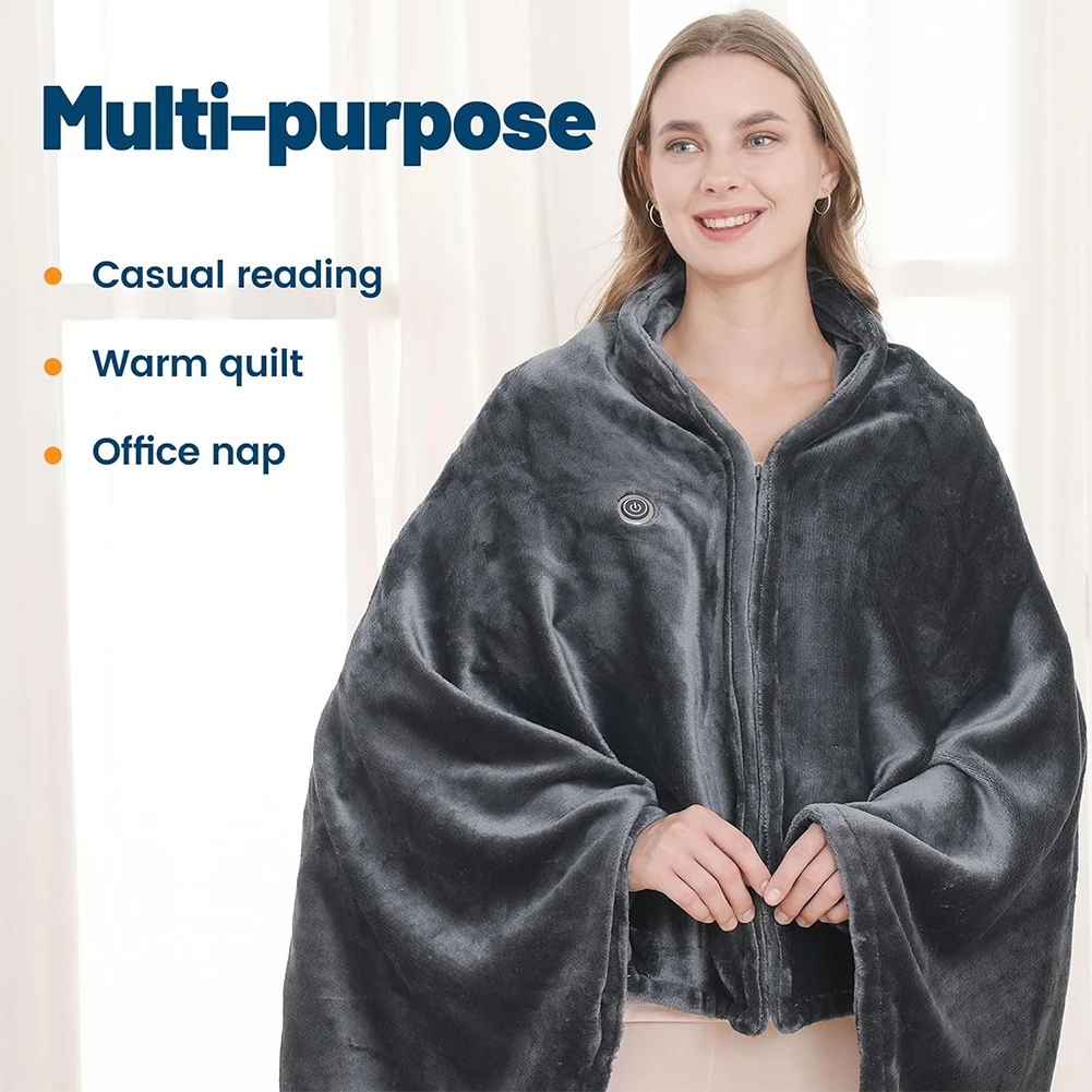 USB Charging Heated Blanket Shawl 3 Heating Level Heated Shawl Throw Blanket Flannel 8 Heated Areas for Outdoor Home Office