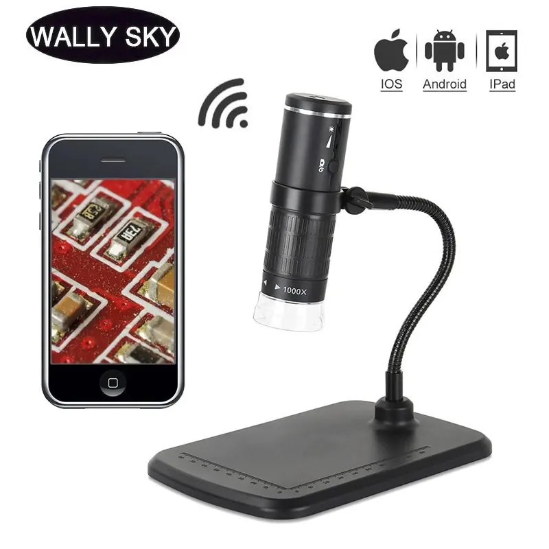 1000X Digital Microscope 3 in 1 USB or WiFi Microscope for Smartphone or Computer 8 LED with Stand for PCB Inspection Tool