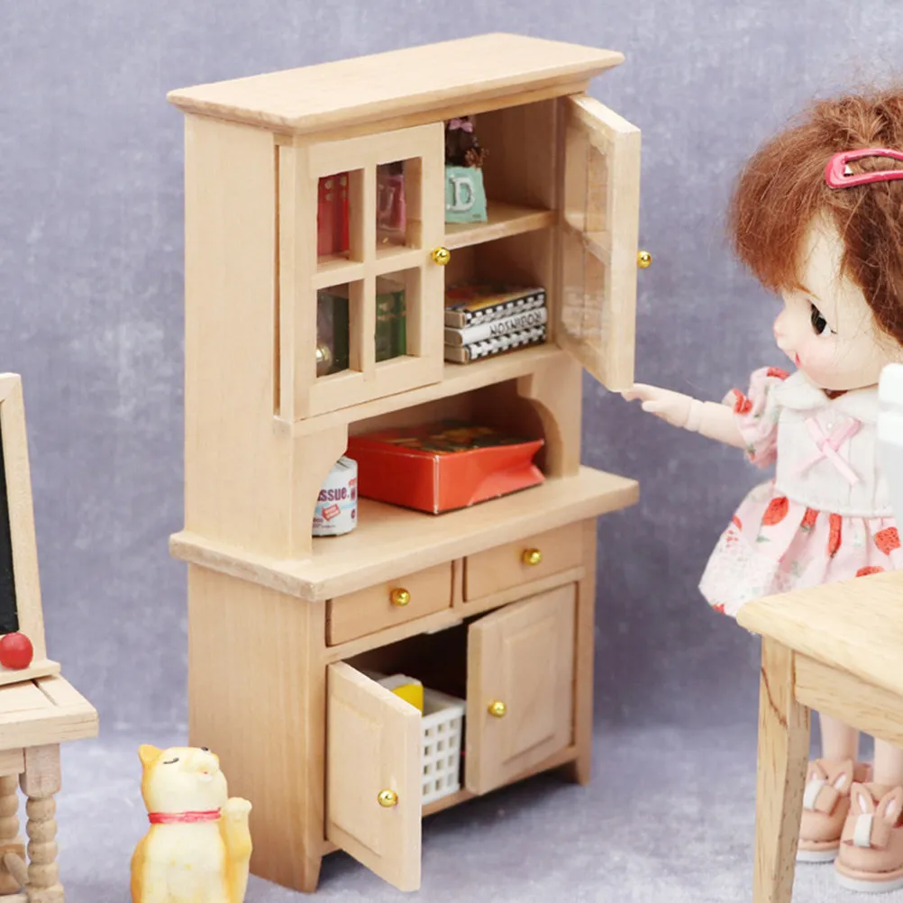 1-個ミニ木製本棚淡黄色-diy-ドールハウス家具ミニチュアキャビネット家の装飾装飾品ドールハウス家具