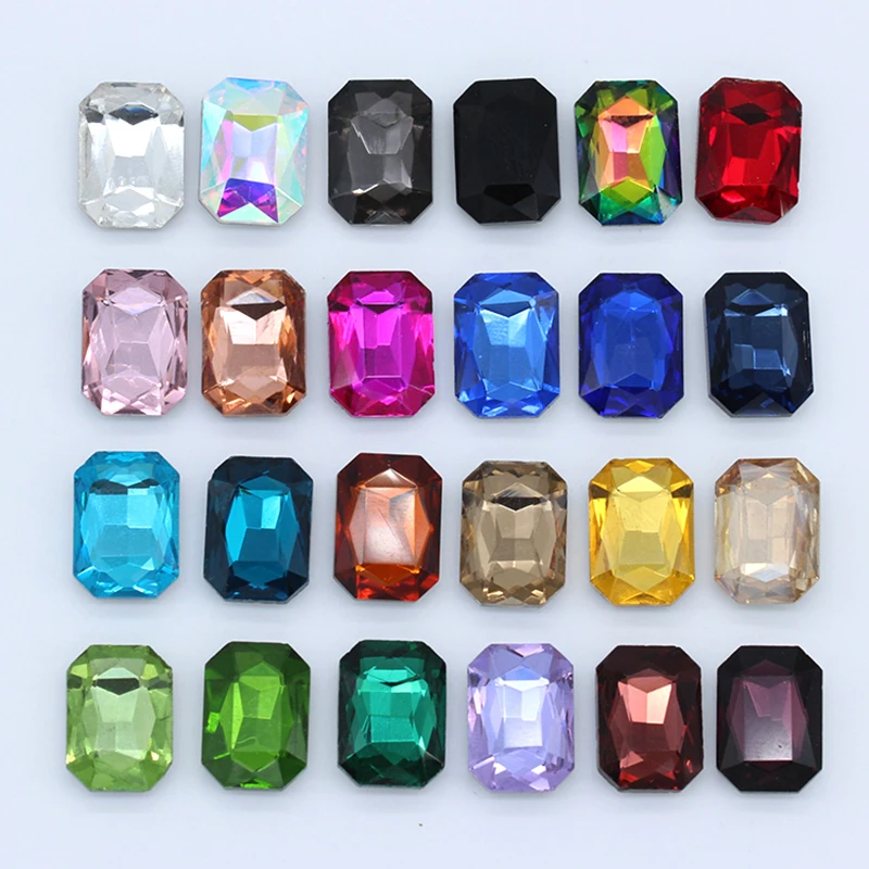Strass rectangulaires en verre cristal brillant, 6-27mm, 24 couleurs, octogone, point arrière, réoctogone pour bijoux, accessoires de vêtement