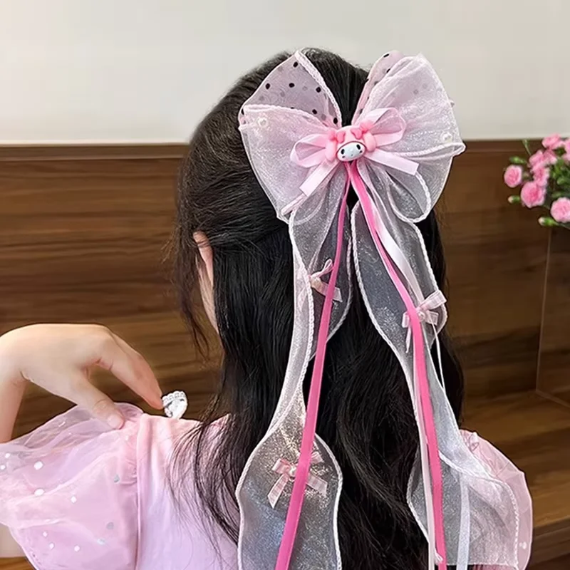 サンリオ漫画プリンセスメッシュ弓ヘアクリップ子供のための韓国クロミリボンヘアクリップファッションかわいい女の子カモノハシクリップ