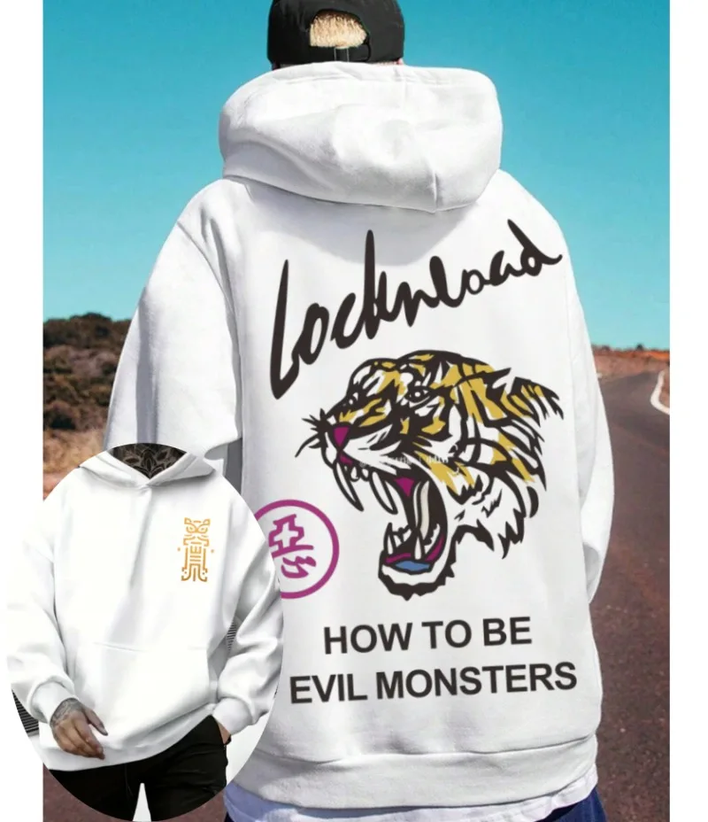 

2025 Retro High Street Tiger Element Cool Front and Back Printed Pocket Thickened Casual Loose Autumn/Winter 2yk Hoodie