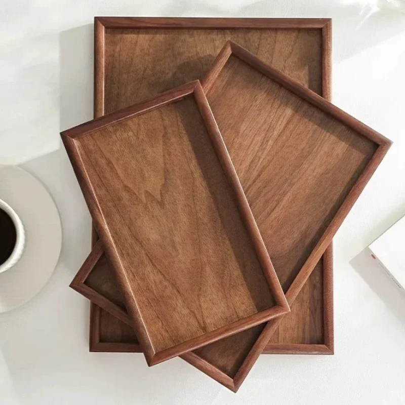 Japanese Style Black Walnut Dessert Tray, Cake Rack, Rectangular Solid Wood Tea Tray, Light Luxury Coffee Cup Storage Tray