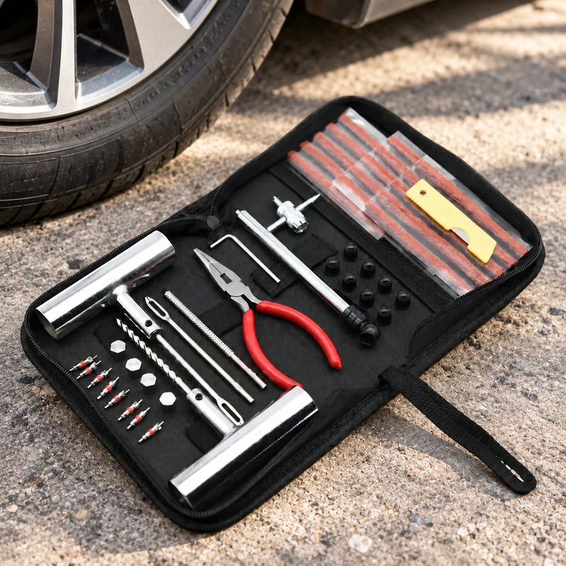 Comprehensive Auto & Bike Tire Repair Set with 24/46/62 Pieces, Featuring Plug Tools and Studding Accessories for Puncture